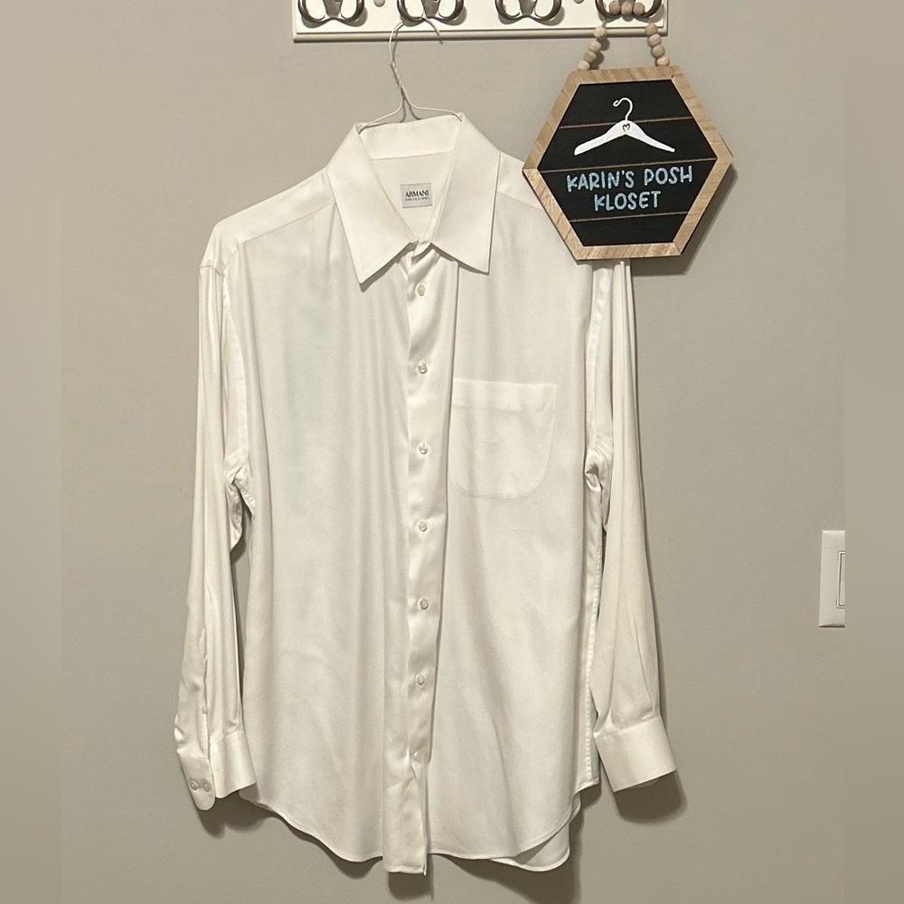 Armani Collezioni Men's White Long-Sleeve Dress Shirt 16.5” Neck